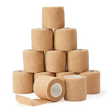 Cohesive Bandages Vet Wrap 12 Pack 5 cm x 4.5 m, Elastic Adhesive Bandage Tape for Wrist Ankle Sprain and Swelling (Beige)
