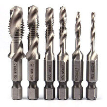6 PCS HSS Tap Drill Bit Set, 2 in 1 Combination Drills and Taps Set, M3 M4 M5 M6 M8 M10 HSS Metric Hex Shank Screw Taps Tool Set/Tap Hex Shank HSS