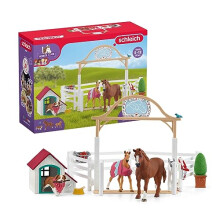 HORSE CLUB — 42458 Hannah's Guest Horses Playset, 20-Piece Horse Stable Toy Set Including Mare, Foal, Hannah Doll and Dog Figurine, Horse Toys for