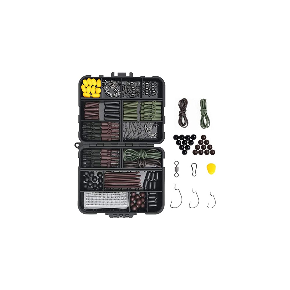 272 Pcs Carp Fishing Tackle in Box, Fishing Accessories Kit Including Fishing Hooks, Safety Clips Hooks, Fishing Line Beads, Boilie Stops, Corn,