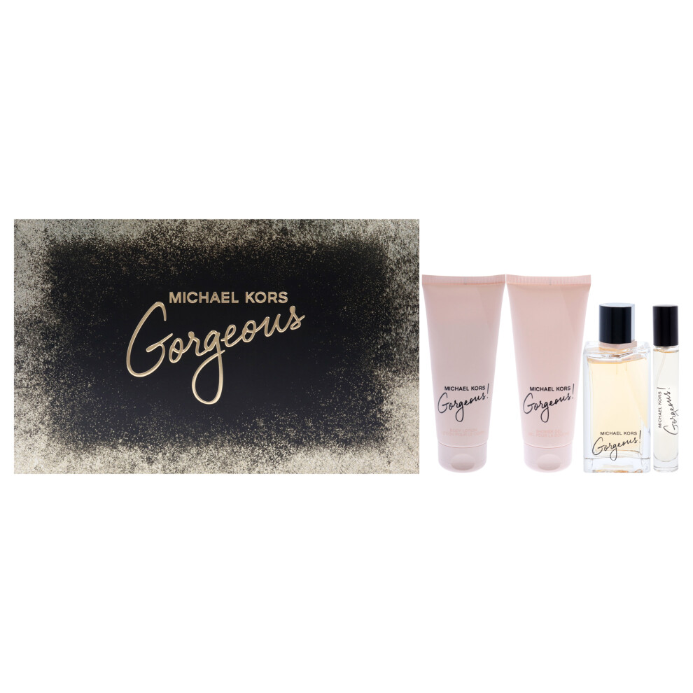 Gorgeous by Michael Kors for Women - 4 Pc Gift Set 3.4oz EDP Spray, 0.3oz EDP Spray, 3.4oz Body Lotion, 3.4oz Shower Gel