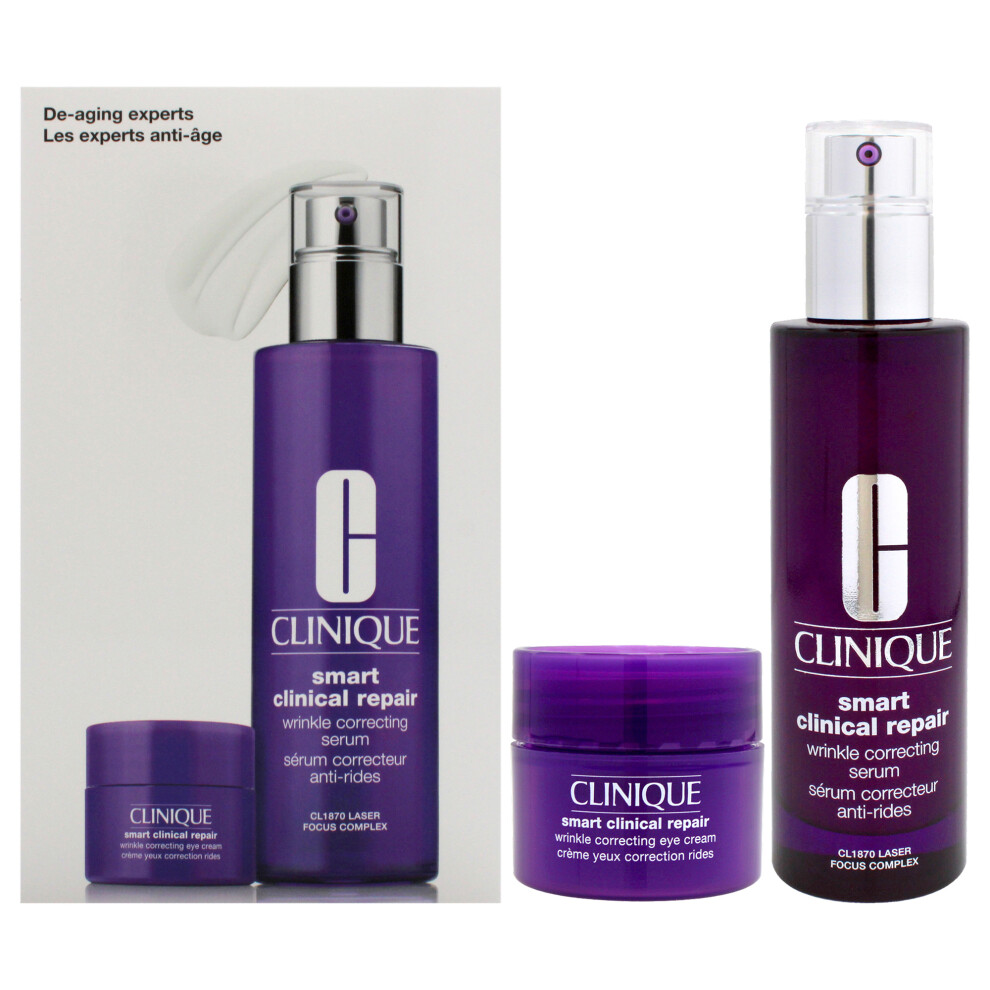 De-Aging Experts by Clinique for Women - 2 Pc 3.4oz Smart Clinical Repair Wrinkle Correcting Serum, 0.5oz Smart Clinical Repair Wrinkle Eye Cream