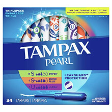 Pearl Tampons Trio Pack, Super/Super Plus/Ultra Absorbency with BPA-Free Plastic Applicator and LeakGuard Braid, Unscented, 34 Count