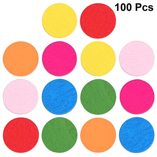 100pcs Wood Learning Counters Colorful Round Discs Math Practice Tools Educational Counting Sorting Probability Activities for Kids Children (Mixed 1