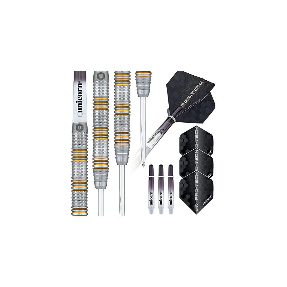 Steel Tip Darts Set | Pro-Tech Style 3 | 90% Natural Tungsten Barrels with Golden Accents & Volute Points | 23 g