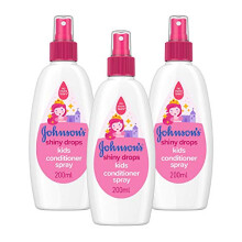 JOHNSON'S Shiny Drops Kids Conditioner Spray Multipack – Designed to Boost Hair's Natural Shine – pH Balanced for Delicate Skin – 3 x 200 ml