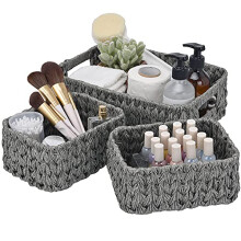 Wicker Storage Baskets, Pack of 3 Wicker Baskets for Storage, 1 Large Wicker Storage Box and 2 Small Wicker Baskets Waterproof, Bathroom Counter