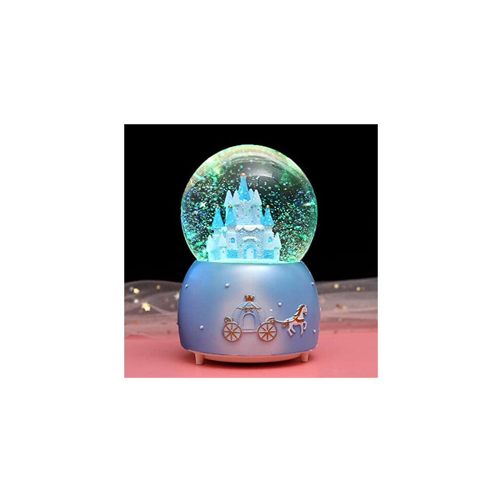 Snow Globe Crystal Ball Music Box Rotating Musical Box with Colorful Lights Castle Melody Musical Artware Dreamy and Exquisite Desktop Ornament for