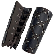Medieval Brigandine Arm Guards, Mercenary Faux Leather Gauntlet, Vintage Renaissance Knight Arm Bracers (Dark Brown B)