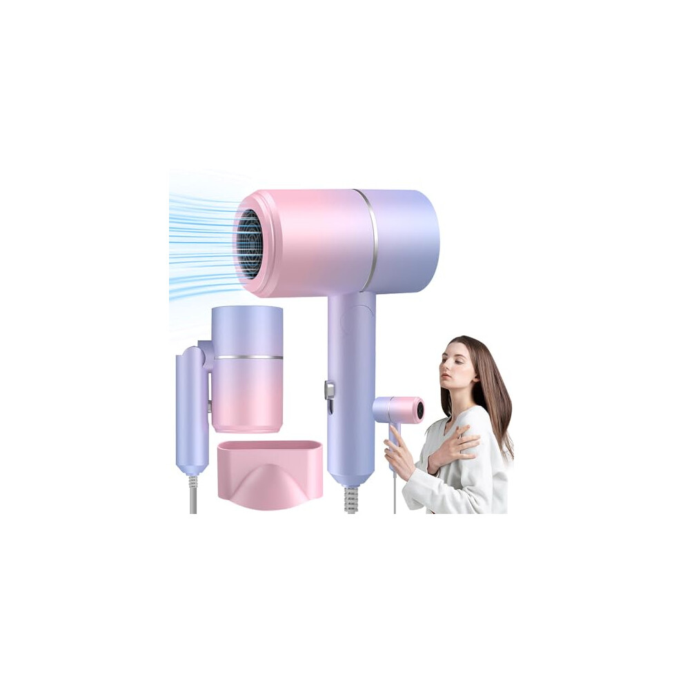 Hovceh Hair Dryer Foldable, Fast Drying Ionic Hairdryers, Silent Hair Dryers, Foldable Travel Hair Dryer, Ionic Hairdryer Lightweight With Hot/Cold Button,