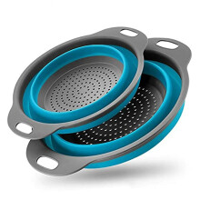 Collapsible Colander,2 Collapsible Colanders Set,Silicone Vegetable/Fruit Flexible strainer,Folding Strainer for Kitchen(Blue)
