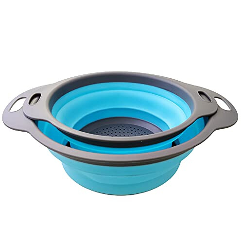Collapsible Colander,2 Collapsible Colanders Set,Silicone Vegetable/Fruit Flexible strainer,Folding Strainer for Kitchen(Blue) 2
