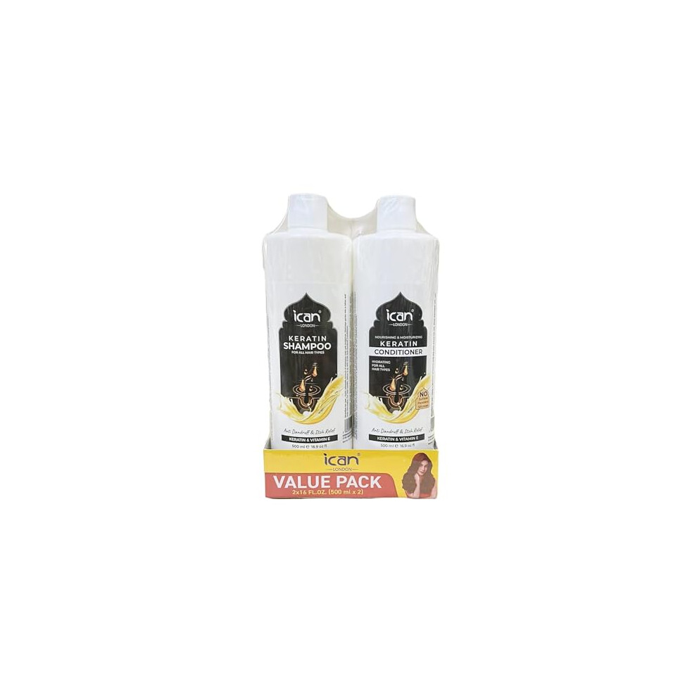 Ican London Keratin Shampoo & Nourishing Sulfate Free Conditioner Sets 500Ml X 2