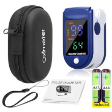 Fingertip Pulse Oximeter, x2 AAA Battery(included), Carrier Case & Lanyard, CE FCC Approved Finger Blood Oxygen Saturation Checker Heart Rate Stats