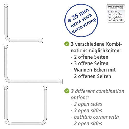 Universal Angle bar, Diameter 2.5 cm, Extra Strong, Chrome/White, 0 x 2.5 x 2.5 cm 2