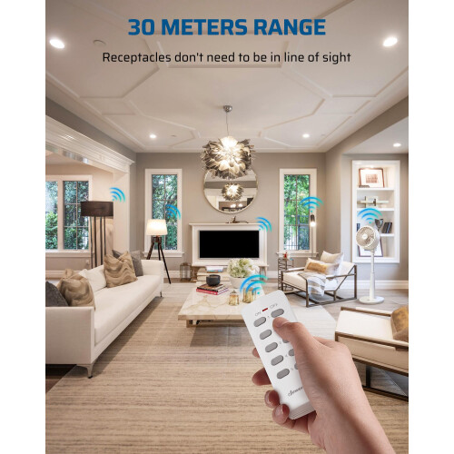 Remote Control Plug Socket, 13A/3120W Heavy Duty Wireless Light Switch, 30m/100ft Long Range, Programmable, CE and RoHS Listed, 5 Pack Sockets and 2 2