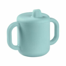 Béaba Baby Training Cup, Bottle/Cup Function, 100% Silicone, Large Handles, Easy to Hold, Ergonomic, Soft Spout, Blue,913524