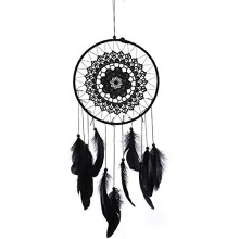 Feather Dream Catcher, Dreamcatcher Car Mirror Decoration Handmade Bohemian Wall Hanging Woven Macrame Boho Decor Moon Crochet Lace Evil Eye Charm for