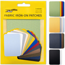 Premium Quality Fabric Iron-on Patches Inside & Outside Strongest Glue 100% Cotton Blue Gray Beige Brown Yellow Red Green Repair Decorating Kit 14