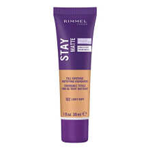Rimmel London, Blijf Matte, Volledige Dekking Mattificerende Foundation, 102 Licht Buff, 1 fl oz (30 ml)