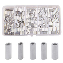 350pcs Fishing Crimp Sleeves Kit - Aluminum Alloy Single Barrel Crimps Kit Wire Rope Crimping Loop Sleeve for Fishing Line Leader Wire Tube Connectors
