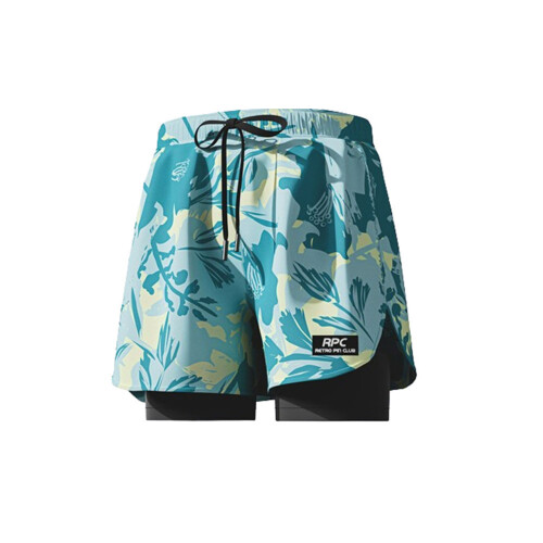 Double Layer Men's Flat Angle Printed Swimming Trunks Green 4XL 2