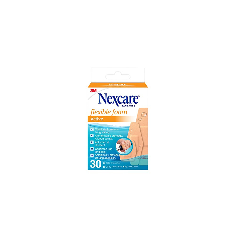 Nexcare Active Flexible Foam Plasters, Assorted, 30/Pack