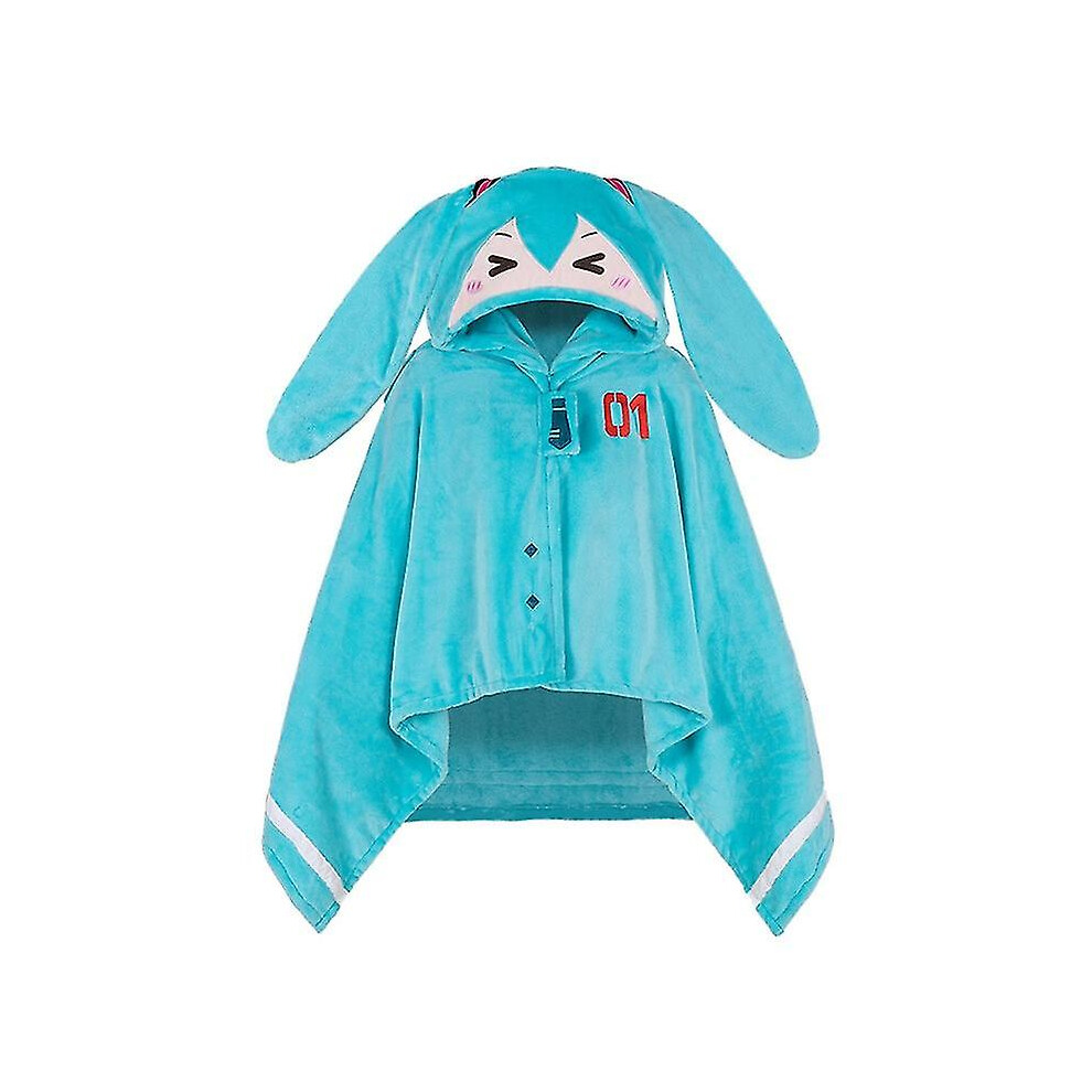 Hatsune Miku Wearable Hooded Throw Blanket For Adults Soft Warm Flannel Fleece Cloak Anime Vocaloid 2in1 Throw Pillow Shawl