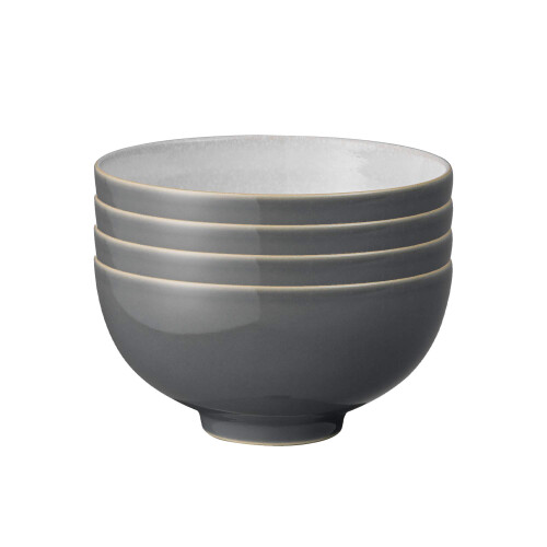 Denby Elements Fossil Grey 4 Pc Rice Bowl Set,Length: 13cm, Width: 13cm, Depth: 6.5cm