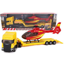 Toyland Scania Flatbed Hauler With Helicopter - 1:48 Scale - Free Wheel - Transport Vehicle Toys - Vehicle Collectables - Boys Toys (Yellow