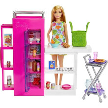 Doll and Ultimate Pantry Playset, Barbie Kitchen Add-On with 30+ Pieces, Doll House Furniture, Food-Themed Sticker Sheet, HJV38