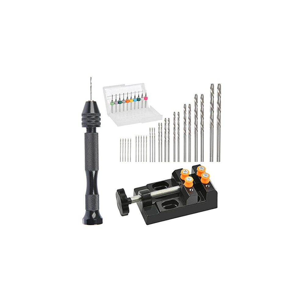 37Pcs Mini Hand Drill Set For Crafts, Pin Vise Precision Twist Drill Bits With Mini Drill Press Vise, Manual Drill Set For Craft Carving Models Hobby 764784882268