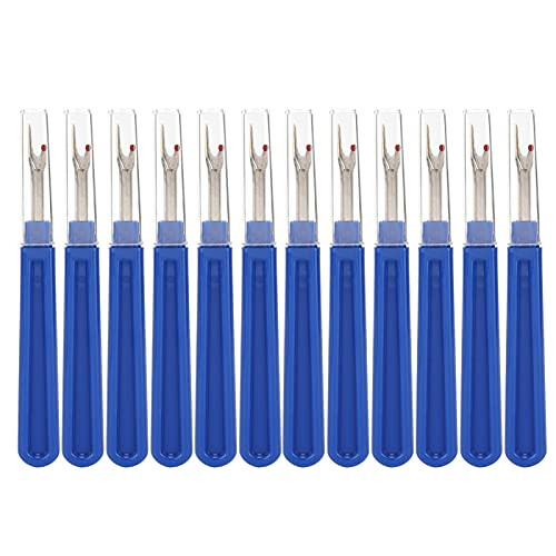 12Pcs Seam Rippers Blue Quick Unpicker Durable Stainless Steel Embroidery Stitch Remover Tool for Thread Picking, Sewing Cloth Bags