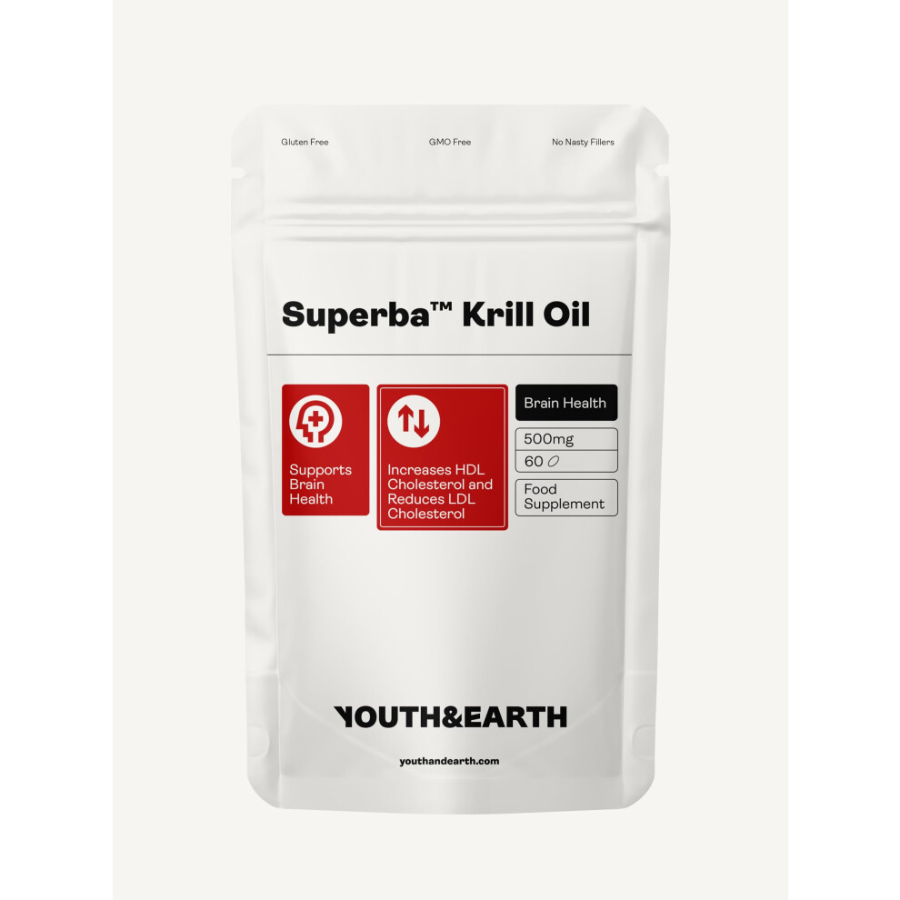 Youth & Earth Superba Krill Oil 500Mg (60 Softgels) Source Of Omega 3S Epa, Dha And Astaxanthin