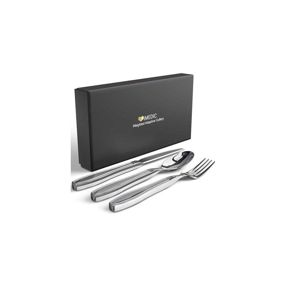 Imedic Weighted Utensils For Hand Tremors - 3-Piece Adaptive Utensils With Gift Box - Weighted Silverware For Hand Tremors - Weighted Silverware For