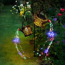 Solar Watering Can Light, 2 Pack Garden Ornaments Outdoor Decorations Watering Can Solar Lights IP65 Waterproof Metal Pathway Lighting with String