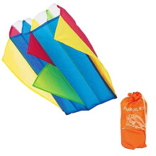 Parafoil Stunt Kite - Multicoloured Flying Pocket Kite, Fun Outdoor Activity for Children and Adults, Nylon, 60cm x 51cm with 30m Line Attachment,