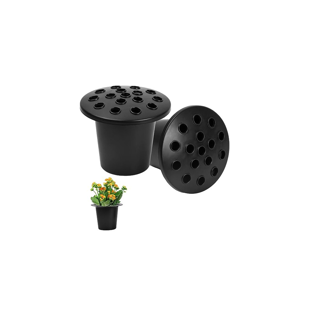 Hoxfly Set Of 2 Memorial Grave Vases With Lids, Grave Flower Pot, Memorial Vase For Grave, Grave Vase For Grave Decoration, Flower Holder For Cemetery, Black