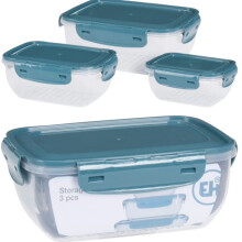 3-Piece Rectangular Plastic Storage Boxes with Lids - Airtight, BPA-Free, Stackable Tupperware Set (Grey) 400ml/800ml/1400ml | Model 024000180