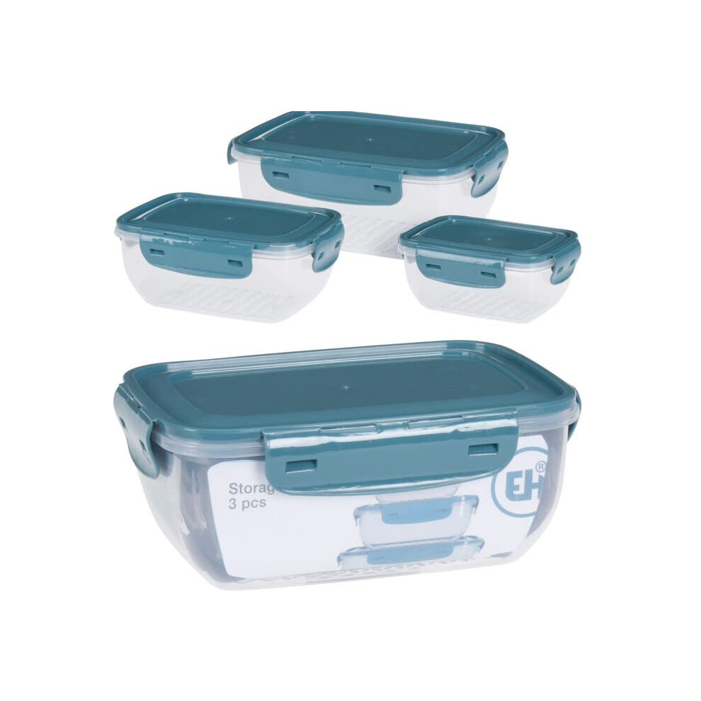 3-Piece Rectangular Plastic Storage Boxes with Lids - Airtight, BPA-Free, Stackable Tupperware Set (Grey) 400ml/800ml/1400ml | Model 024000180