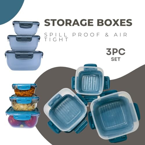 3-Piece Rectangular Plastic Storage Boxes with Lids - Airtight, BPA-Free, Stackable Tupperware Set (Grey) 400ml/800ml/1400ml | Model 024000180 2
