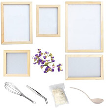 NA Cayway 11 Pack Paper Making Screen Kit Include 5 PCS Wooden Paper Making Mold Frame, Dried Flowers, Replace Mesh Cloth, Spoon Stirrer and Tweezers