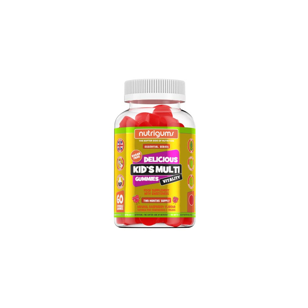 Nutrigums Kids Multi Vitality Gummy | Strawberry Flavour | 60 Vegan Gummies | Sugar Free | Multivitamin For Bones, Teeth, Immunity, Energy & Cognitive Function