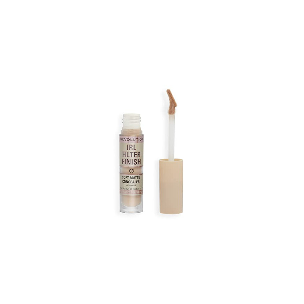 Makeup Revolution Light Irl Filter Finish, Soft Matte Concealer, Medium To Full Coverage, C3, Fair To Skin Tones, 6G
