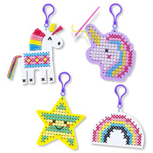 Cross Stitch Kits for kids Beginners, 4 Unicorn Cross Stitching Keyrings Arts & Crafts, Needlepoint Embroidery Kit for Girls 5-13 Craft Kit Backpack