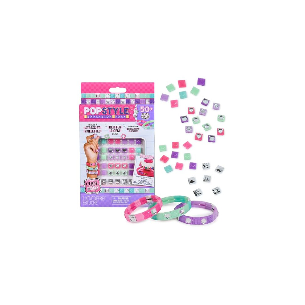 PopStyle Bracelet Maker Expansion Pack, 50+ Gem Beads, 3 Friendship Bracelets, Bracelet-Making Kit, DIY Arts & Crafts Kids' Toys for Girls