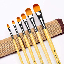 6Pcs Weasel Hair Long Handle Filbert Paint Brush Set for Acrylic, Oil, Gouche and Watercolor Painting