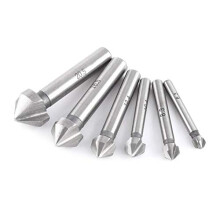 HSS Countersink Cutter Bits, 6.3mm/8.3mm/10.4mm/12.4mm/16.5mm/20.5mm 3-Flute Round Shank Countersink Cutter Bit Chamfering Tool 6pcs/set