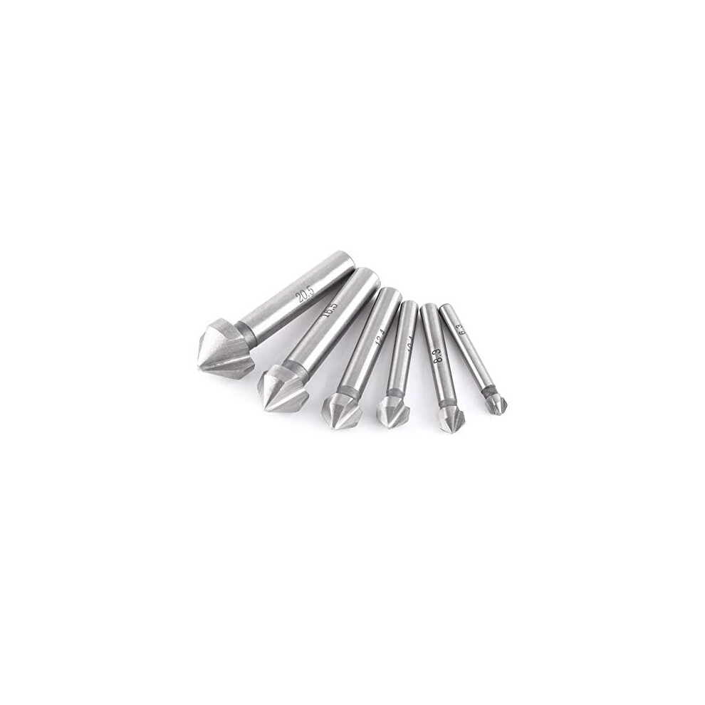 Hss Countersink Cutter Bits, 6.3Mm/8.3Mm/10.4Mm/12.4Mm/16.5Mm/20.5Mm 3-Flute Round Shank Countersink Cutter Bit Chamfering Tool 6Pcs/Set 750086386283