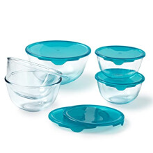 Pyrex Set of 5 Heavy Duty Glass Salad Bowls with Lids (0.5L - 1L - 2L) BPA Free | Made in France, Dishwasher, Microwave and Oven Safe (2 x 0,5L + 2